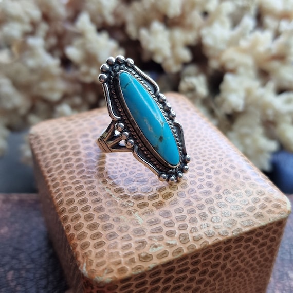 Old Large Navajo Ring with Turquoise made of Sterling Silver, turquoise jewelry, tribal jewelry, boho, Native American jewelry