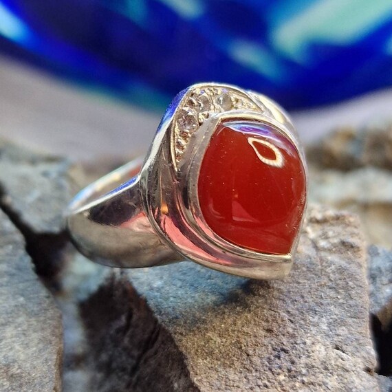 Elegant 925 silver ring with carnelian and rock crystal, carnelian ring, drop, 925 MDI Z, tribal, boho