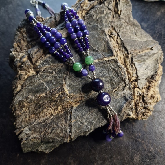 Old original Afghan necklace with amethyst, jade, garnet and glass handmade nomads, ethno, boho, tribal, purple necklace, authentic,