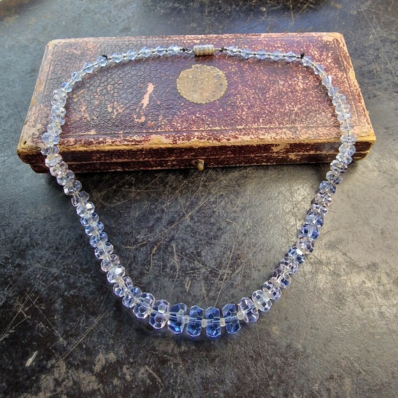 Art Deco glass necklace, blue cut glass necklace,… - image 3
