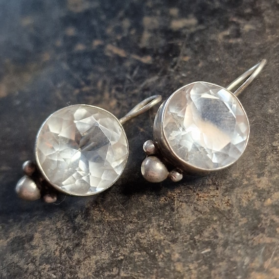Large Indian Rock Crystal Earrings 925 Silver XXL Rock Crystal