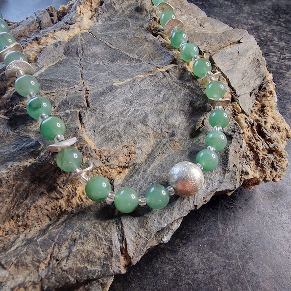 Designer gemstone jewelry aventurine and glass, 925 silver ornaments, green stone, natural stone, stainless steel, boho