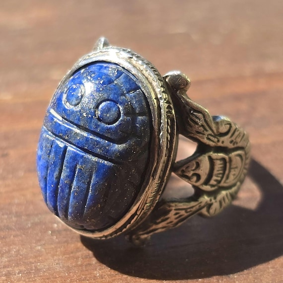 Anello egiziano vintage in argento sterling 925, scarabeo in