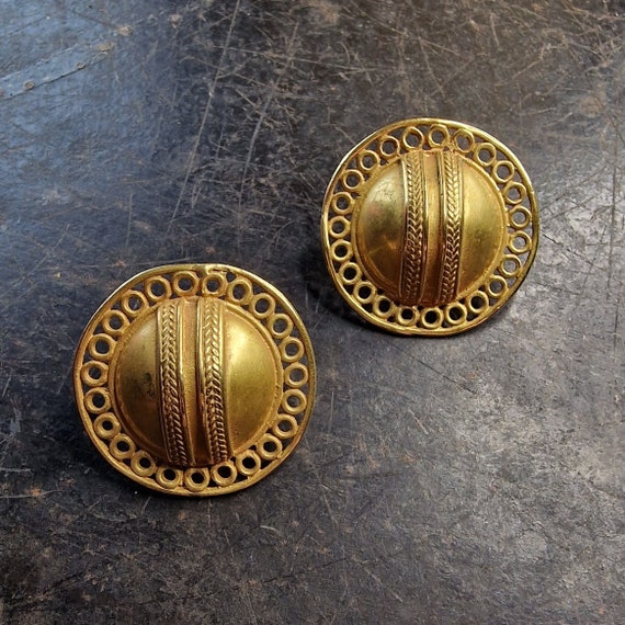 Rare L.A CANO earrings, gold plated replicas (24k gold plated), pre-Columbian style, tribal, boho