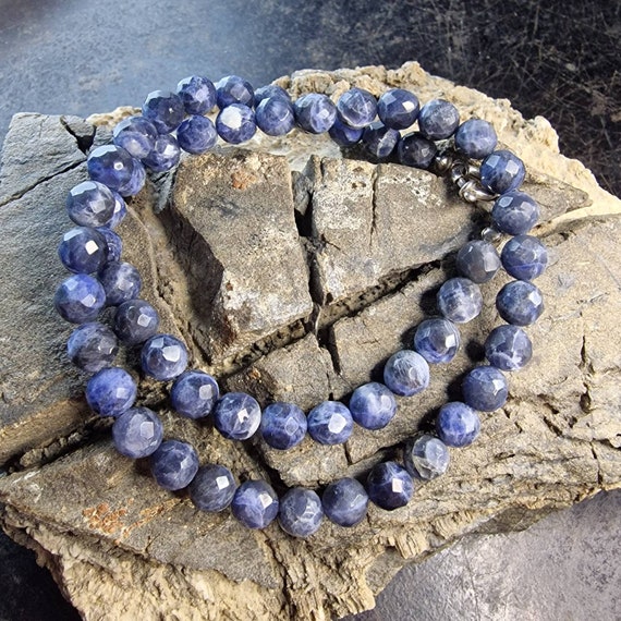 Gemstone jewelry sodalite necklace with 925 silver clasp, faceted sodalite chain, sogni d'oro, healing stone, tribal