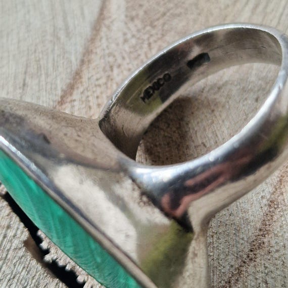 Vintage Mexico 925 silver malachite solid ring, s… - image 5