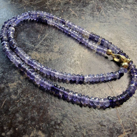 Gemstone jewelry Iolite necklace, 925 silver gold plated, water sapphire, faceted iolite chain, sogni d'oro, healing stone