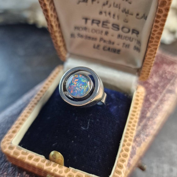 Vintage Midcentury KLS Katja Lührs Lübeck, 925 silver ring, opal triplet, modernist, geometric, true vintage, 70s design