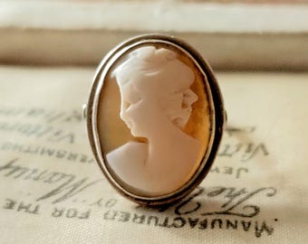 Art Nouveau ring 800 silver gem, cameo, lady, true vintage, Art Nouveau, cotrage, Victorian style, Art Nouveau