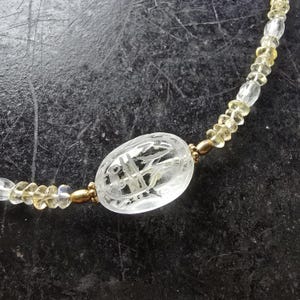 Designer Citrin und Bergkristall Kette, Collier, 925 Silber vergoldet, Skarabäus, Handgefertigt, facettiert, Zitrin, Glück
