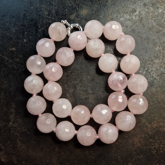 Large faceted rose quartz chain, necklace, ball chain with 925 clasp, large ball chain