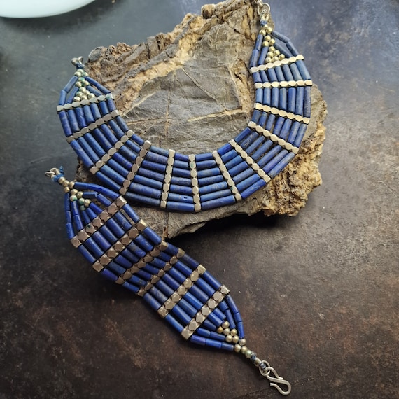 Old Afghan lapis lazuli and real silver jewelry, jewelry set, old afgan, old handwork, tribal, boho,