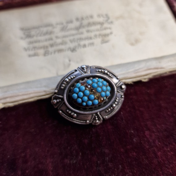 Old Biedermeier brooch silver, paste stones, turquoise, true vintage, Art Nouveau, old brooch, pewter setting, rare