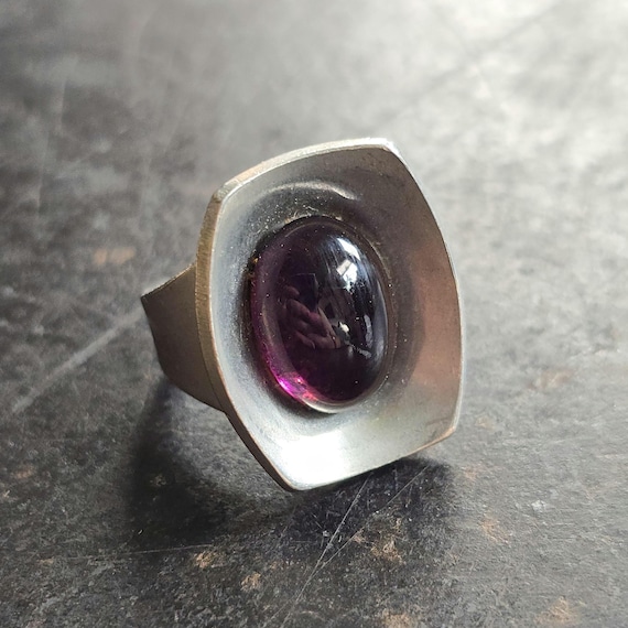 Vintage Midcentury Jorgen Jensen Pewter Ring, Viking Shield