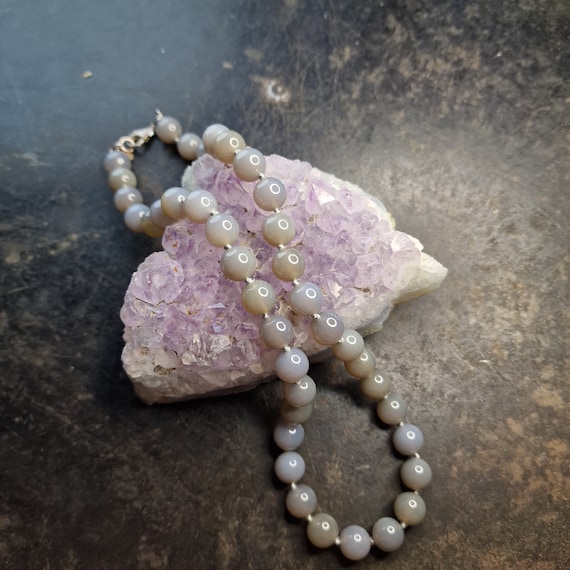 Gemstone chain gray agate necklace, necklace with 925 silver clasp, natural agate, natural jewelry