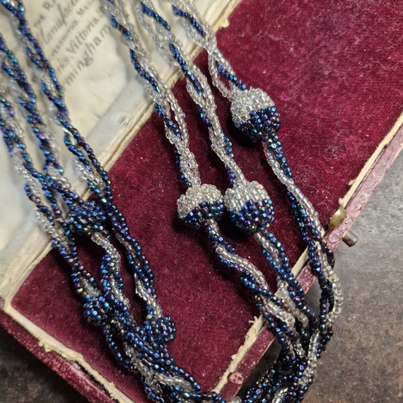 Art Nouveau glass bead chain, rocailles, seed pearl, long glass necklace around 1920, Art Nouveau, blue, true vintage