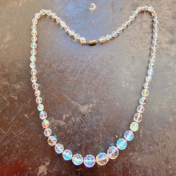 Vintage XL Aurora Borealis glass chain necklace, … - image 3