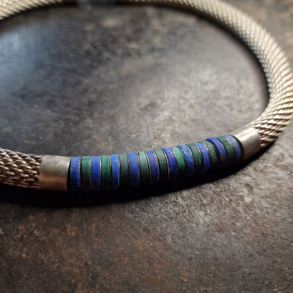 Modern 925 knit chain, necklace with lapis lazuli and malachite, braided chain