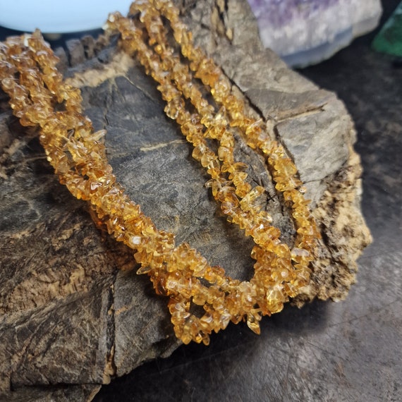 Elegant citrine gemstone necklace, gold-plated clasp, multiple strands, raw stone, citrine, India, ethno, layered look