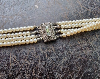 Art Deco 1930s Glass Necklace, Faux Pearls, Art Nouveau, True