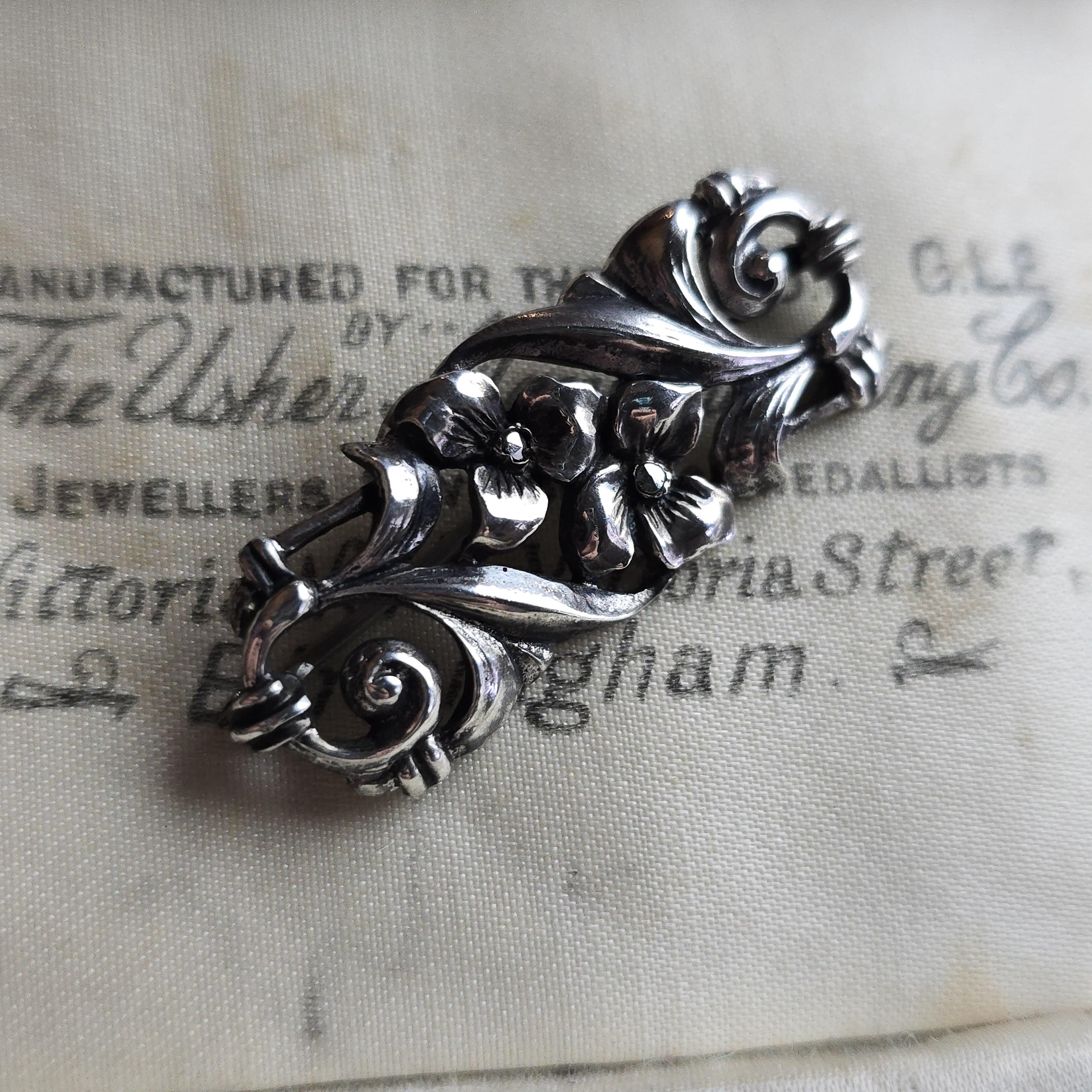Broche Florale Argent Et Marcassites - Style 1900, Occasion Sans Marque