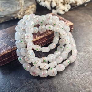 Vintage Venetian White Wedding Cake Murano Glass, opaline Beaded Necklace Necklace, circa 1950 collier, millefiori, long chain