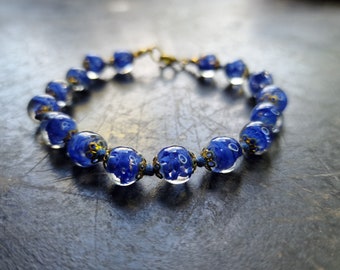 Superbe Collier Vintage Années 70 En Perles De Murano Et Argent Filigrane - Art Déco, Bleu Pâle Et Gris Argent