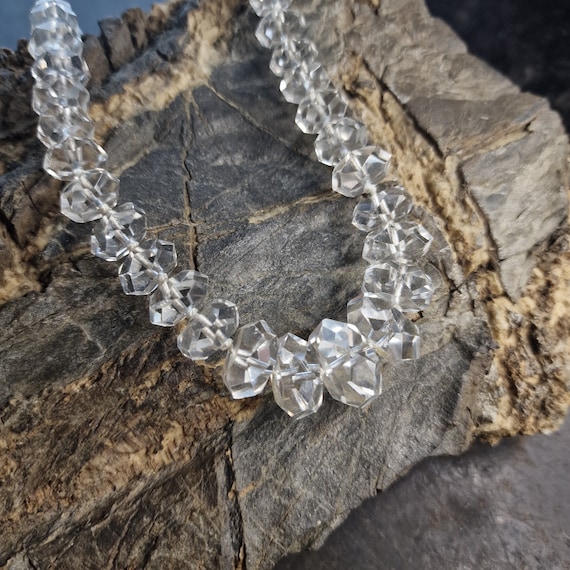 Art Nouveau necklace cut rock crystal, Art Deco stone chain, 925 silver clasp