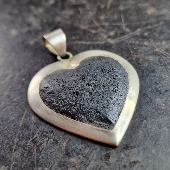 Gemstone jewelry pendant made of real lava and 925 silver, black, silver, ethno, layered look, heart, handmade