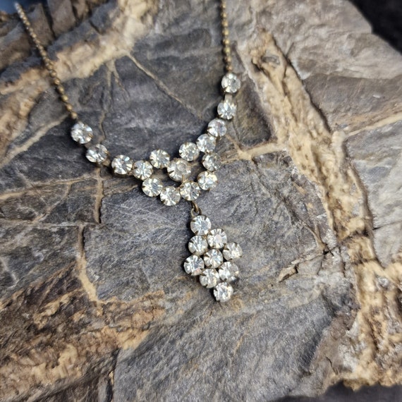 Old Art Deco Rhinestone Necklace, Vintage Wedding Antique 1930s Brass, Crystal Bridal Necklace, Statement Jewelry, Art Nouveau