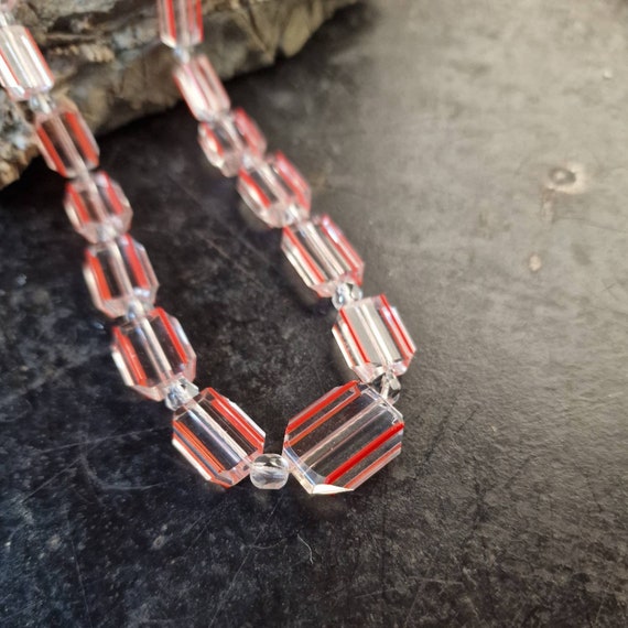 Rare Art Deco cut glass chain crystal red cut glass handmade