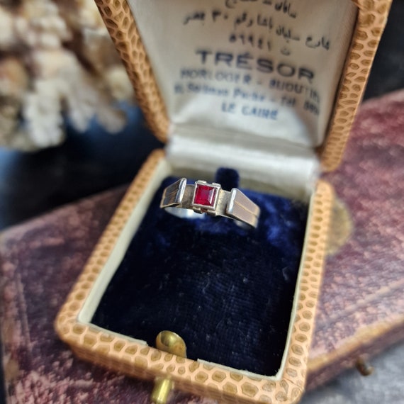 Art Nouveau 835 silver rubellite ring, Art Deco, true vintage, red stone, around 1930, handmade, tourmaline