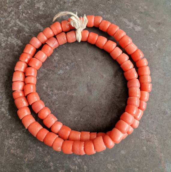 Old African Trade Beads Coral Orange Salmon Glass Matte and Shiny Rare