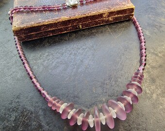 Collier Vintage 2 Rangs Perles Verre Violet Facettes Bohême - Style Rétro, Couleur Rouge, Sans Marque