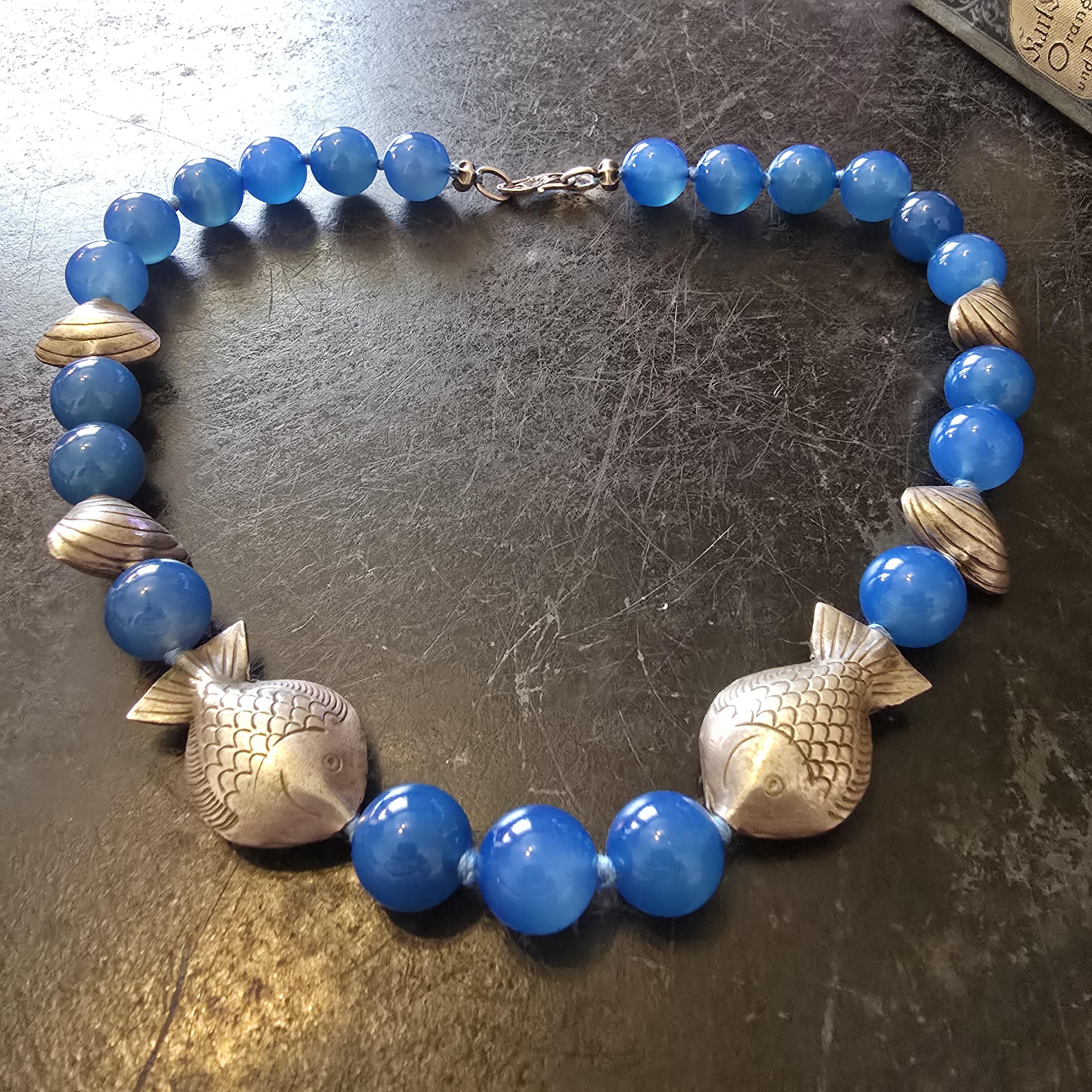 希少なオーシャンブルーアゲートネックレス。925シルバー留め具