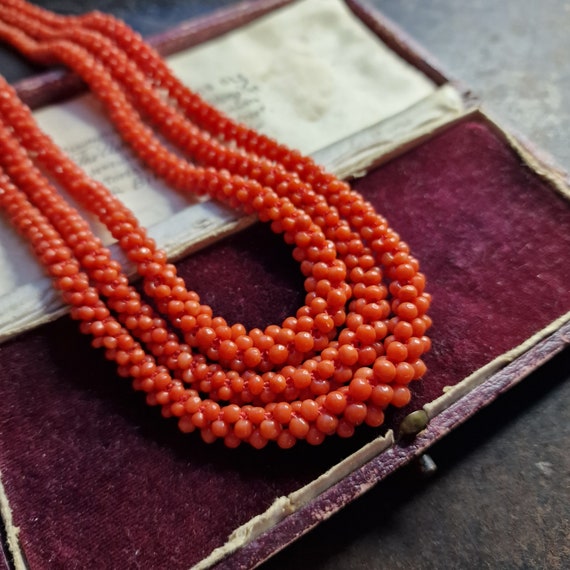 Vintage Victorian 14k Pink Gold Natural Untreated Salmon Pink Coral Necklace  - petersuchyjewelers