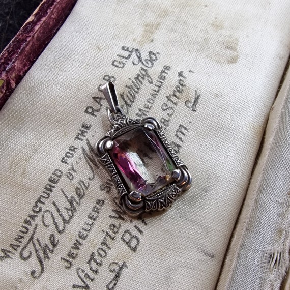 Art Nouveau 835 silver rhinestone pendant, art deco, true vintage, rhinestone, rainbow, around 1930, handmade cottage