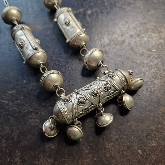 Ancient amulet necklace, chain, silver plated, Yemen, Rohr Hirz pendant, chain necklace, ethnic tribal jewelry