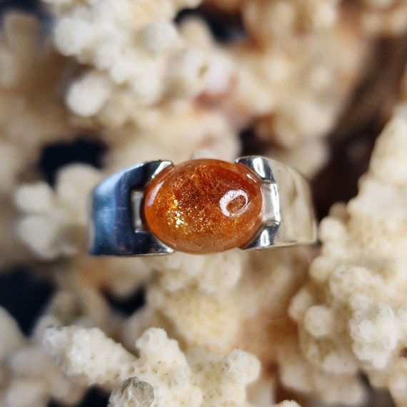 Gemstone Jewelery Sunstone 925 Silver Ring, Orange Sunstone, Sunstone, Sterling Silver, Tribal, Boho
