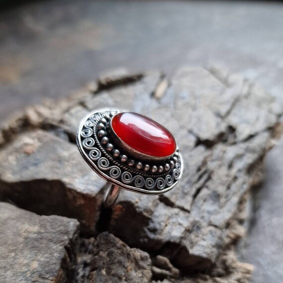 Yemetic 925 silver carnelian carnelian ring handmade boho, yemen, tribal, sterling silver, cabochon, vintage ring, wicca