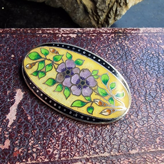 Art nouveau enamel brooch, art nouveau flowers around 1920, art deco, silver-plated brass, enamel brooch, true vintage