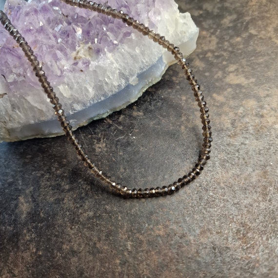 Gemstone jewelery smoky quartz necklace, chain, 924 clasp, IV, natural jewellery, faceted, rondelle, handmade, gray quartz, layered look