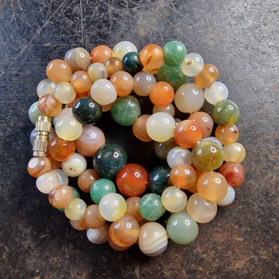 Gemstone Jewelry Natural Multicolored Agate Necklace Long Healing Stone Natural Stone Colorful Tribal Boho