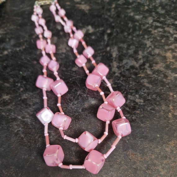 Vintage 60s glass chain glass cubes pink Bohemian glass necklace handmade