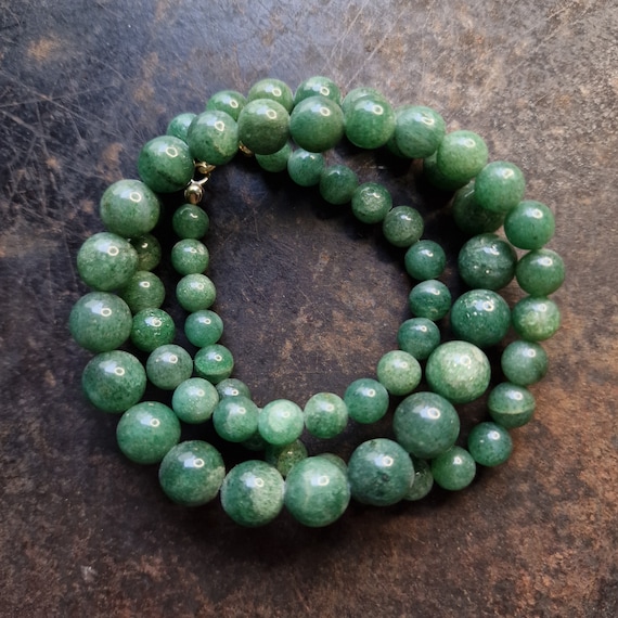 Vintage Long Aventurine Necklace, Ball Chain, Natural Stone, True Vintage, Gradient