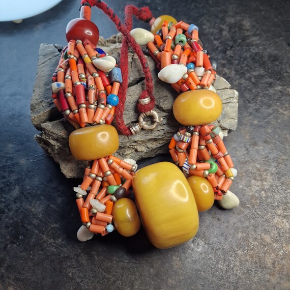 Old XXL Berber Butterscotch Cherry Bakelite, glass, silver chain ball chain Catalin Faturan Tribal, ethnic, original