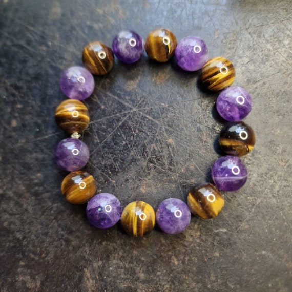 Beautiful Amethyst & Tiger Eye Crystal Bracelet, Healing Bracelet, Bracelet for Spiritual Protection, Natural Stone Crystal