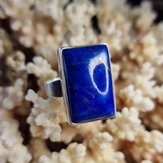 Large Indian lapis lazuli ring 925 real silver handmade wide, tribal, boho, India, sterling silver