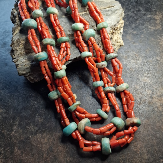 Vintage Moroccan Coral and Chrysocolla, coral necklace, true vintage, bakelite, catalin, faturan, tuareg, berber, tribal, natural coral