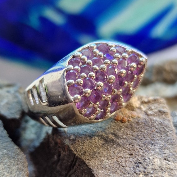 Forged modern 925 silver ring with amethyst, amethyst, purple stone, tribal, handmade, 925 MDI, tribal, boho